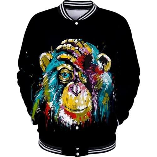 Fashion 3D Orangutan baseball Jacket Men Women sweatshirts Fall winter Hot casual 3D Orangutan Baseball Jackets sportswear black