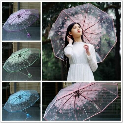 Fashion Anti-UV Sun/Rain Umbrella Transparent Clear Umbrella Cherry Blossom Mushroom Apollo Sakura 3 Fold Umbrella Rain Gear