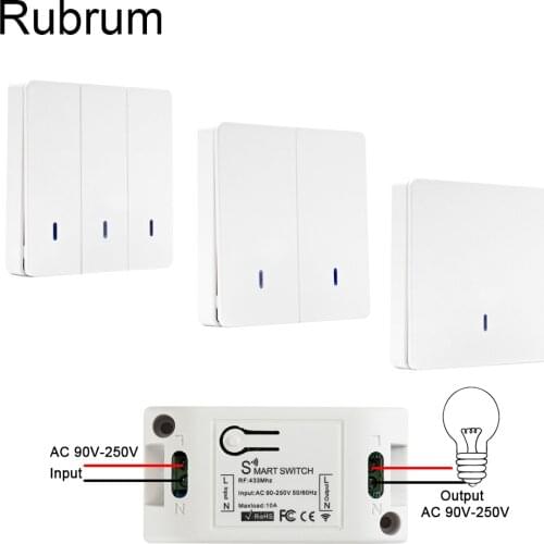 Rubrum Wall Switch 433Mhz Wireless RF 86 Wall Panel Transmitter Switch and AC 110V 220V Relay Receiver For Home Light LED Lamp