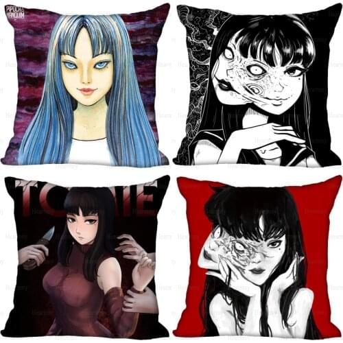 New Tomie Girl Gothic Pillow Case For Home Decorative Silk Pillows Cover Invisible Zippered Throw PillowCases 40X40,45X45cm 0409