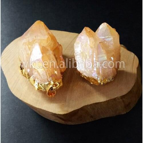 WT-P609 Wholesale pedant natural aura cluster crystal quartz in high quality raw quartz randomly stone overgild