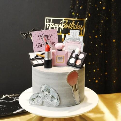 Perfume Lipstick cake topper Mom Ever Cosmetics Cake Decoration For Lady woman Birthday Party Cupcake Dessert Supplies Decor