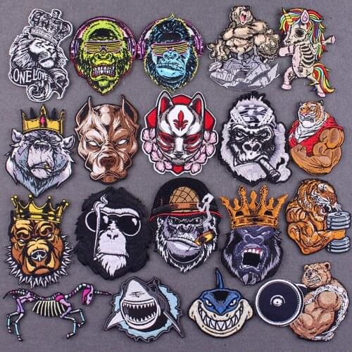 Punk Animal Patch Embroidered Patches On Clothes DIY Hippie Clothing Stickers Stripes Dog Fox Patch Iron on Patches for Clothing