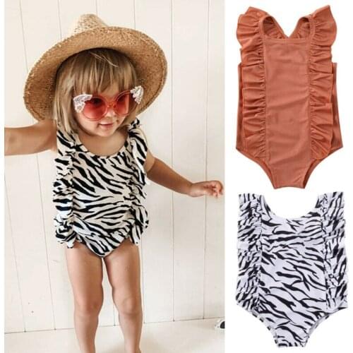 Toddler Baby Girls Zebra Pattern Beachwear One-piece Ruffles Swimsuit Swimwear Swimming Clothes