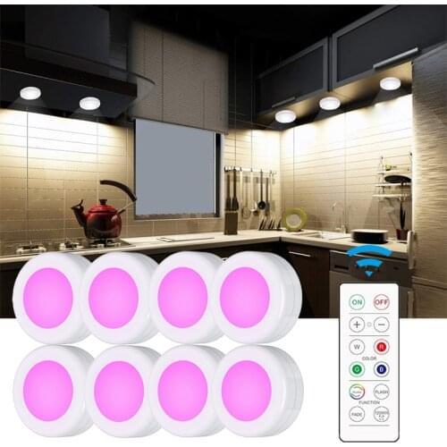 Under Cabinet Light Puck Lights LED Dimmable Battery Powered Counter Lights with Wireless Remote Controls for Kitchen Wardrobe
