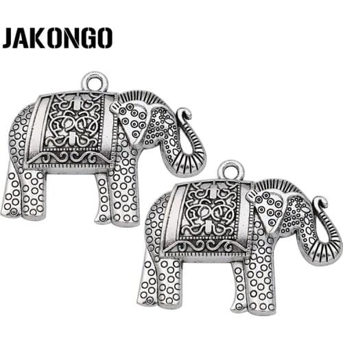 JAKONGO Antique Silver Plated Elephant Charm Pendants for Jewelry Making DIY Necklace Accessories 48x38mm 5 pcs/lot