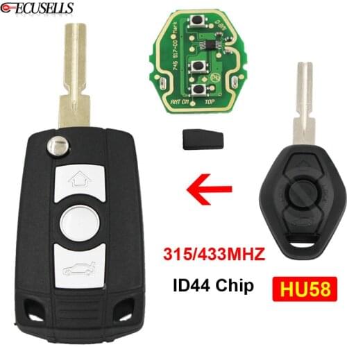 3 Button Flip Remote Car Key 315MHZ/433MHZ ID44 Chip for BMW EWS 325 330 318 E38 E39 E46 M5 X3 X5 E65 3 5 7 Series HU58 Blade