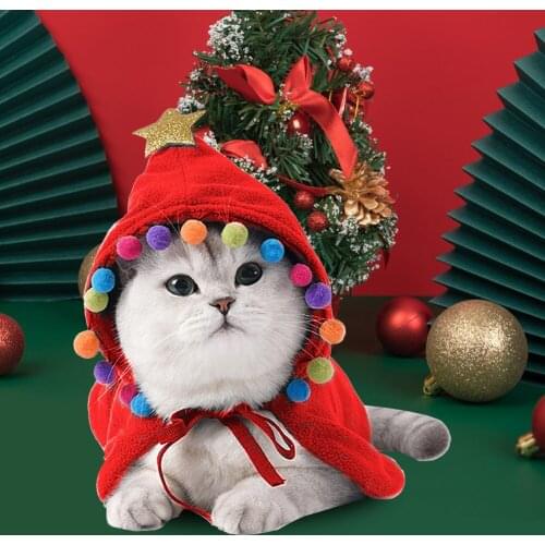 Pet Dog Cat Christmas Costume Velvet Dog Hooded Cloak Dog Cosplay Clothes Funny Elf Costume For Cats Puppy