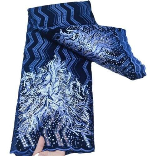 Blue New Arrival 3D African Dry Lace Fabric Embroidery French Mesh velvet Lace Fabrics With Sequins For Nigerian Party Dresses