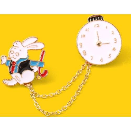 Supe Enamel Lapel Pin Rabbit Gentleman Chain Brooches Hat Backpack Accessories Badge Personality Gift for Friend Custom