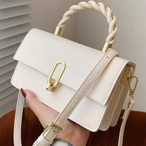 Solid Color Flap Shoulder Crossbody Bags For Women PU Leather Womens Designer Rope Handle Handbag Female Travel Messenger Bag