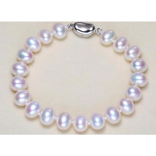 Gorgeous 10-11mm south sea round white pearl bracelet 7.5-8"925s
