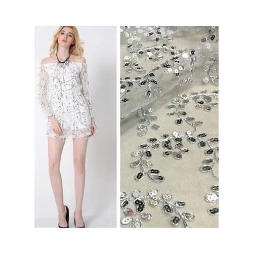 High - grade Silver Thread Sequin Mesh Yarn Lace Embroidery Skirt Fabrics