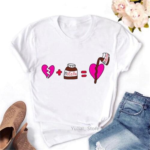 Funny T Shirts Women Pink Love Nutella Graphic Tshirt Femme Harajuku Kawaii Clothes Summer Fashion Female T-Shirt Wholesale