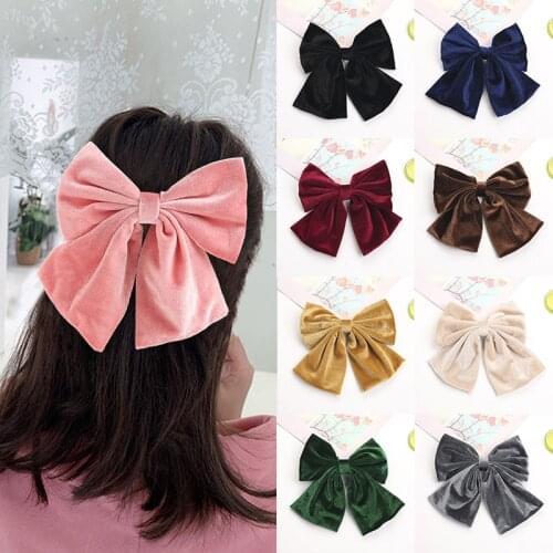 16.5cm Big Bow Hairpin Cute Velvet Barrettes Solid Color Hair Clip Women Girls BB Hairgrips Oversize Hair Accessories Headwear