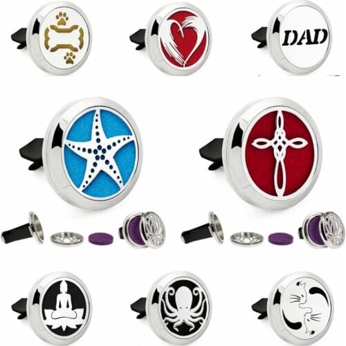 Car Vent Clip Diffuser Locket perfume Stainless Steel locket 10Pad Dog bone starfish cat love twist screw Essential Oil aroma