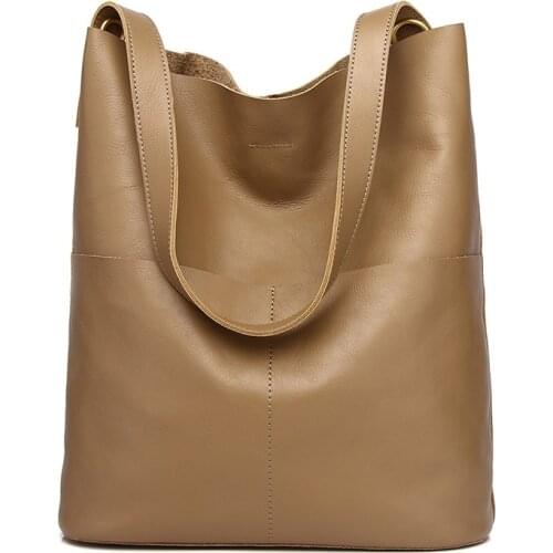 100% Genuine Leather Women Bag Bucket Shoulder Bag Large Lady Handbags Brand Designer Female Totes Vintage Leather Crossbody Bag