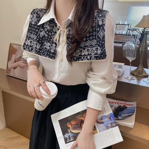 Women Floral Printed Fake Collar Detachable Collars Shirt Female Removable Scarves Korean Style Flase Collar Shawl Wrap