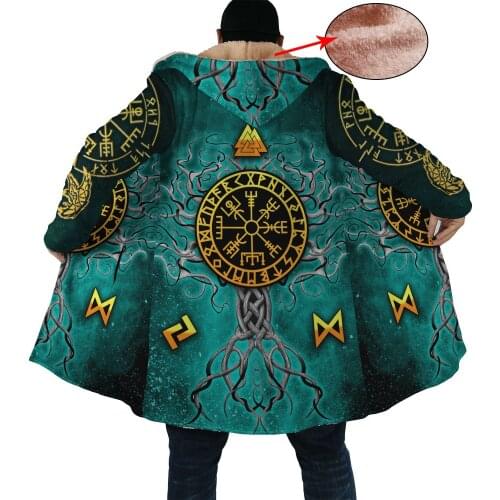 2021 winter Mens Hooded cloak Viking Tree Of Life Tattoo 3D Printing Fleece wind breaker Unisex Casual Warm Hood cloak PF01