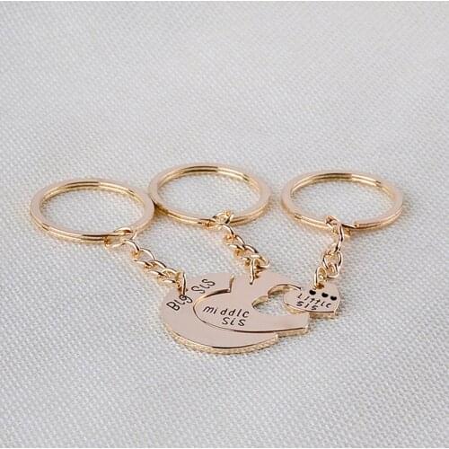3 PCS/set New Design Big Middle Little Sister Family Style Moon Heart Pendant Key Chain Key Ring Women Bag Pendant Jewelry Diy