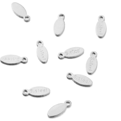 30pcs/Lot Real Stainless Steel Oval Tags Charms for DIY Necklace Bracelet Fashion Jewelry Making 4*10mm