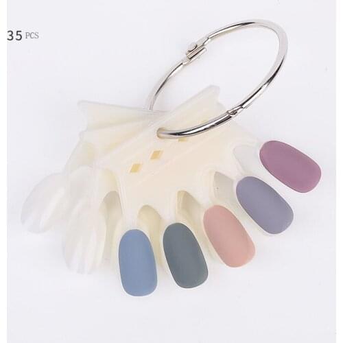 35Pcs False Nail Tips Color Card Transparent White Buckle Ring Nail Art Practice Display Tools Manicure Nail Tool 7 Patterns