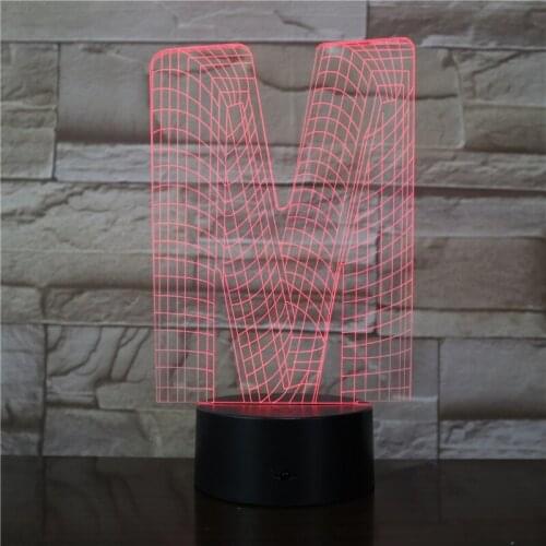 3D Lamp The Letter M Pretty Present for Children 7 Color with Remote Battery Operated Visual Light Effect Led Night Light Lamp