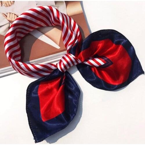 50*50cm 17style Silk Scarf Women Small Soft Squares Decorative Head Scarf Multicolor Stripe Print Kerchief Neck Wrap Shawl