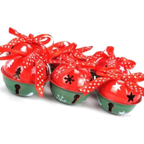 6Pcs Christmas Decoration For Home Red Green White Metal Jingle Bell With Ribbon Merry Christmas Tree Decoration