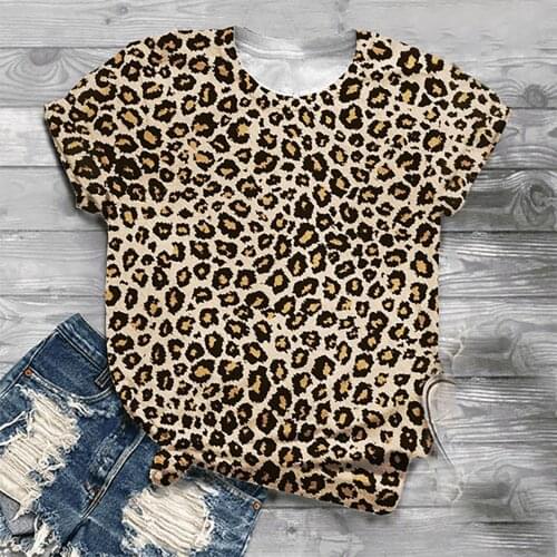 Plus Size Fashion Leopard Blouse Shirt Loose O-Neck Tops Tee Summer Casual Ladies Tops Female Women Short Sleeve Blusas Pullover