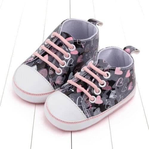 Baby Shoes Boy Girl Print Solid Sneaker Newborn Infant Cotton Soft Anti-Slip Sole First Walkers Toddler Casual Canvas Crib Shoes