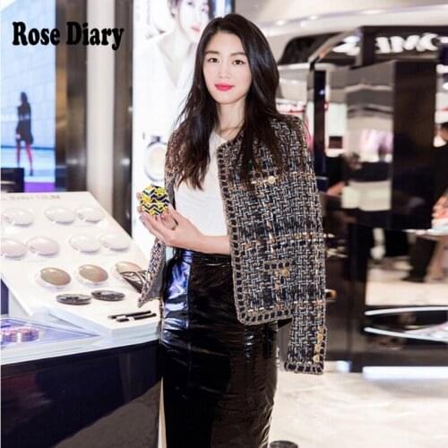 RoseDiary Designer Tweed Casual Short Jacket Coats High Quality Single Breasted Street Chic France Jackets Outerwear Design
