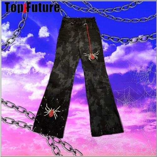 Women Girl Spider bling bling crystal HIP HOP Harajuku chain trousers pants jeans Gothic Lolita pants jeans