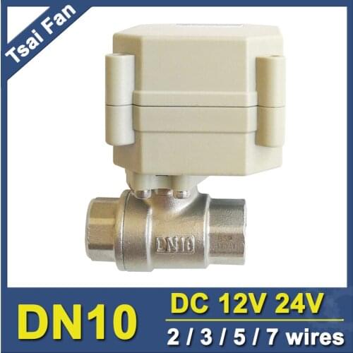 Tsai Fan DC12V/24V BSP/NPT Electric Water Valve 2/3/5/7 Wires Stainless Steel DN10 Motorized Valve BSP/NPT 3/8'' On/Off 5 Sec