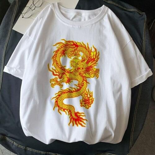 Oversize Streetwear Tops Women T-shirt Ulzzang Harajuku Vintage Chinese Dragon Print Summer Casual Tshirt Femme Mujer Camisetas