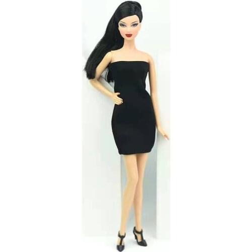Classic Black Off Shoulder Doll Dress For Barbie Clothes Evening Party Gown Vestidoes 1/6 BJD Dollhouse Accessories Kids DIY Toy