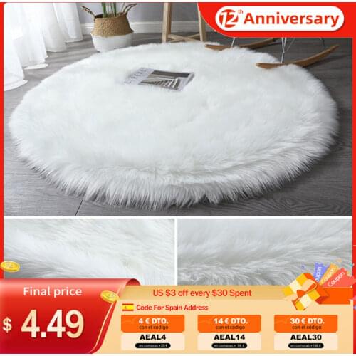 Round Shaggy Silky Plush Rugs Soft Washable Artificial Sheepskin Fur Carpets for Bedroom Living Room Floor Chairs Home Decor