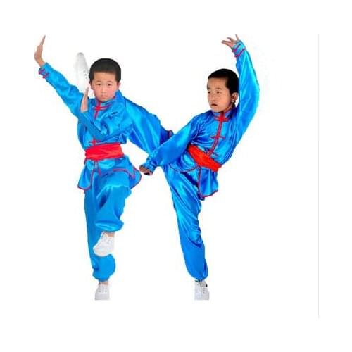New 4 Colors Chinese Traditional Wushu Costume Martial Arts Uniforms for Kids Taichi Clothing Jacket+pant+belt