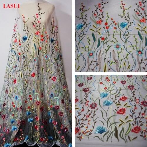 LASUI New product good-looking Multicolor Sequins embroidery mesh lace fabric flowers for diy dress prom dresses X0284