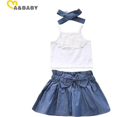 Ma&Baby 0-3Y Summer Toddler Infant Newborn Baby Girl Clothes Set Lace Vest Tops Bow Denim Skirts Outfits Costumes