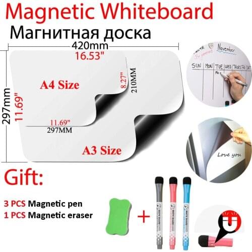 A3+A4 Magnetic WhiteBoard Dry Erase Calendar Board Kitchen Menu Weekly Planner Message Board Refrigerator Magnets Plan