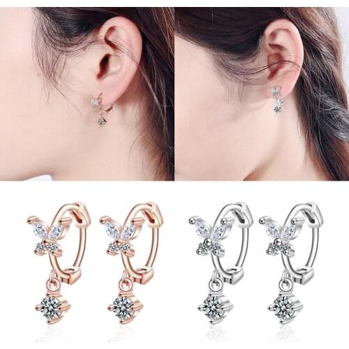 Fashion Crystal Butterfly Earring Cubic Zirconia Flower Butterfly Hoop Earrings Women Wedding Party Metal Earring Trendy Jewelry