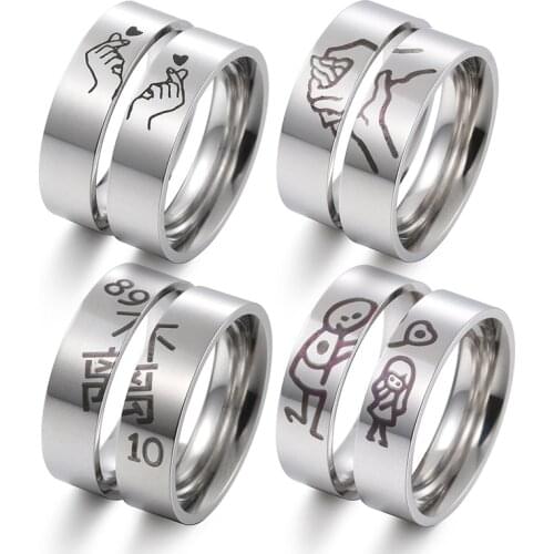2020 Fashion 4 Pairs Titanium Steel Couple Rings Silver Color Romantic Design Heart Shaped Wedding Couple Valentines Day Gift