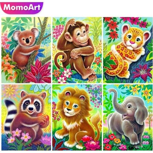 MomoArt 5D DIY Diamond Painting Lion Cross Stitch Mosaic Diamond Embroidery Tiger Animal Full Square Round Drill Home Decoration
