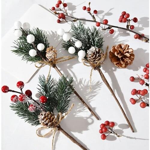 Christmas Berry Artificial Pine Cone For Christmas Decoration Fake Flower Artificial Pine Tree Branch DIY Home Party Decor