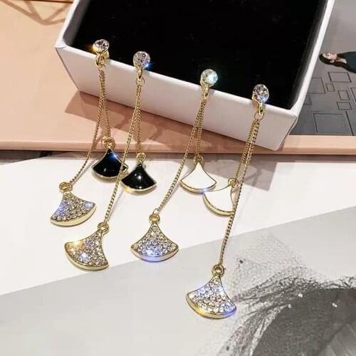 New fashion exaggerated rhinestone fan-shaped long tassel earrings fashion jewelry personality sexy Korean earrings for women