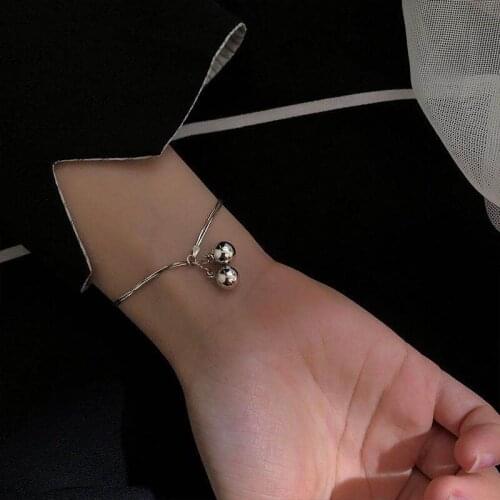 New Design Double Layer Bracelet Simple Silvery Jewelry With Bells Snake Bone Chain Women Girl Small Fresh Style Birthday Gifts