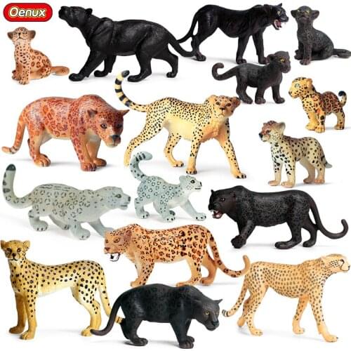Oenux Original Wild Animals Savage Cheetah Model Action Figures Jaguar Panther Snow Leopard PVC Emulational Educational Kid Toy