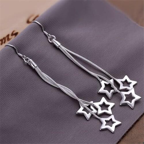 Wholesale High Quality Jewelry Jewelry Silver Color Triple Hollow Star Earrings For Women Pendientes Mujer Moda 2018 E161