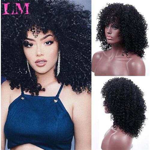 LiangMo Brazilian Wigs Short Deep Curly Synthetic Hair Wigs For Black Women Short Bob Wigs Front Natural Color Mid-Part Wigs